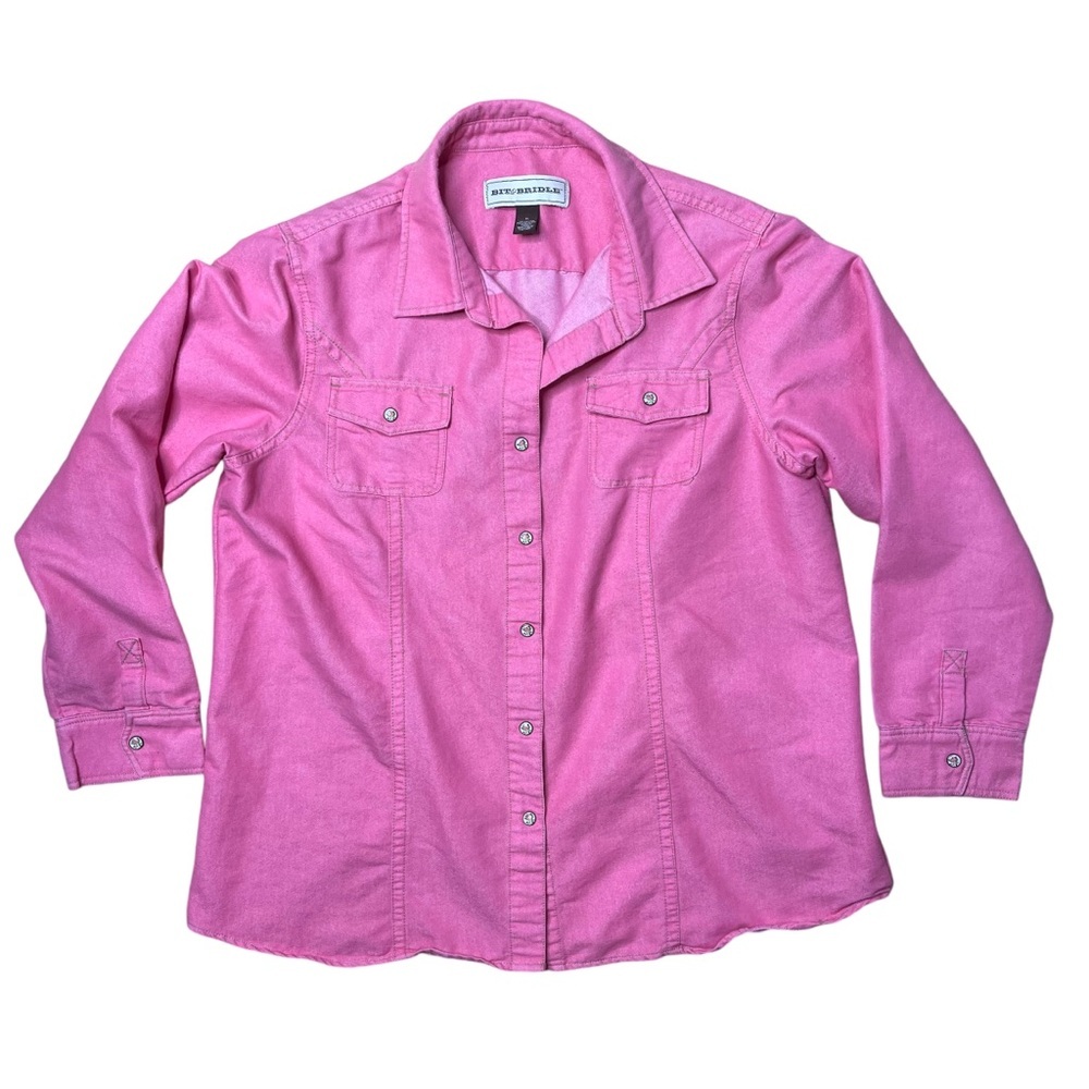 Bit & Bridle Women’s Pink Denim Snap Button Down Shirt